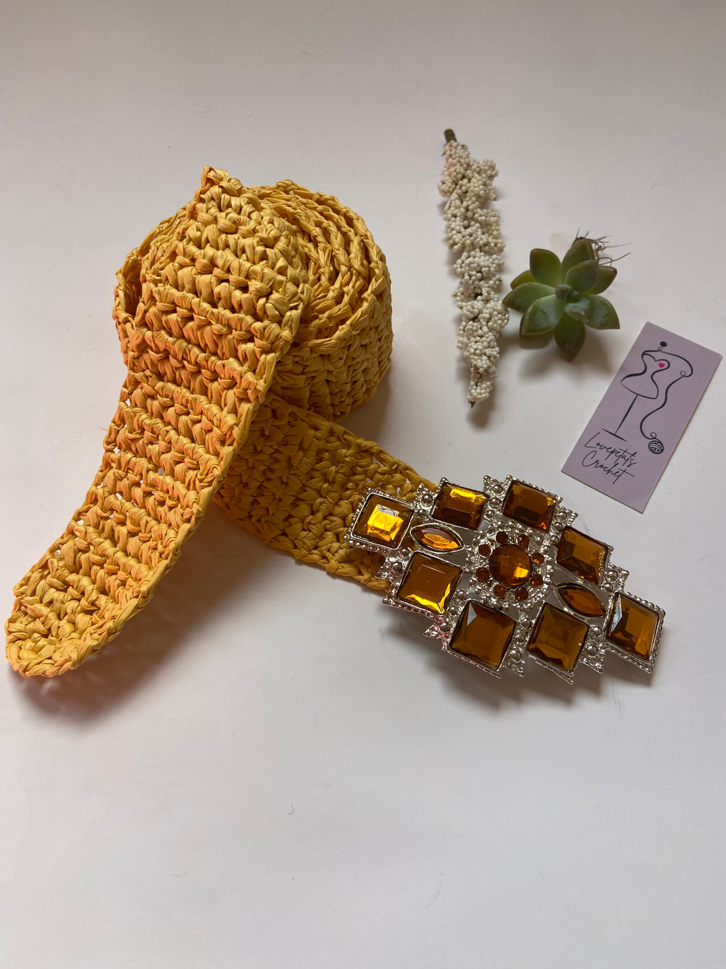 Jeweled Raffia Belt